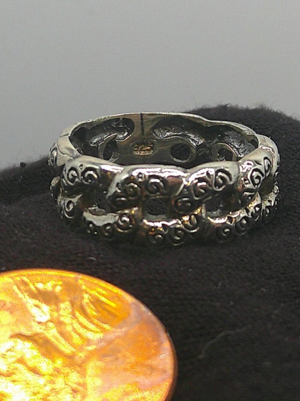 Embossed  Sterling Silver Ring Sz 7